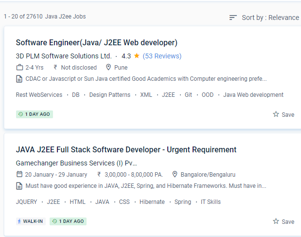 Java J2EE internship jobs in Coimbatore